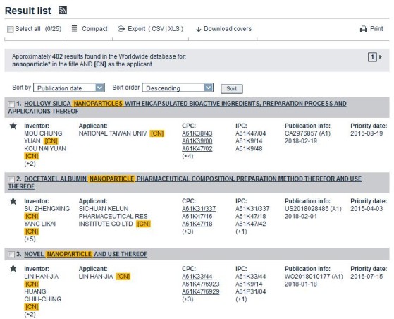 Screenshot from Espacenet
