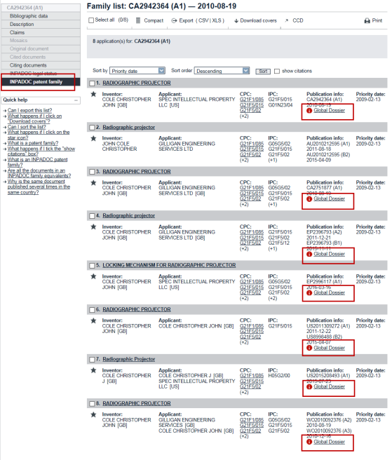 Screenshot from Espacenet
