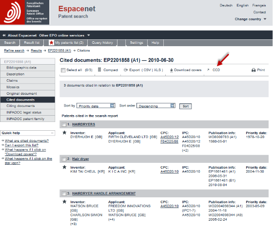 Screenshot from Espacenet