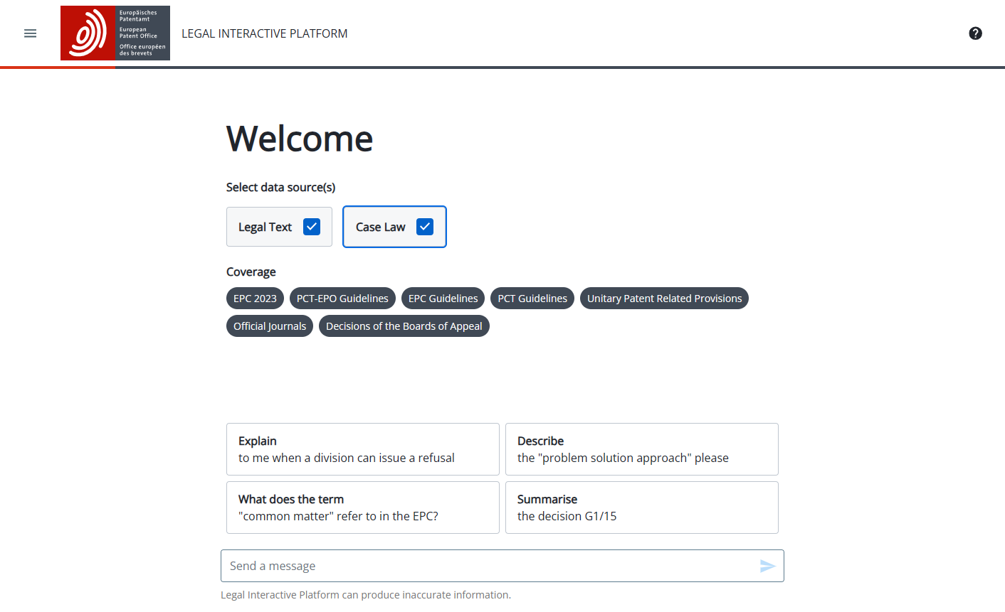 Legal Interactive Platform on MyEPO